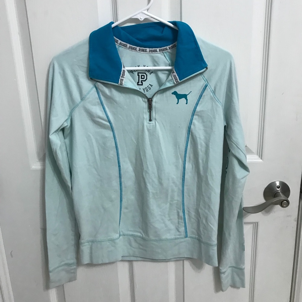 blue yoga quarter zip sweatshirt; vs pink yoga